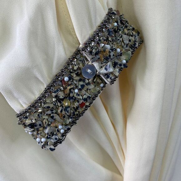 Zara Cream Draped Front Blouse Jewel trimmed Size XS - Picture 2 of 8